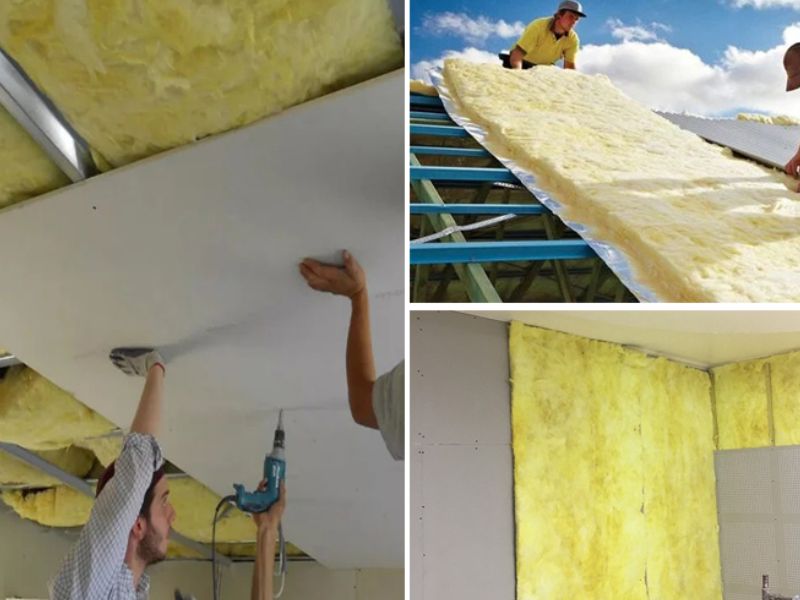  Trần bông thủy tinh – vật liệu nhẹ, có cấu trúc sợi đan xen hấp thụ âm thanh tốt