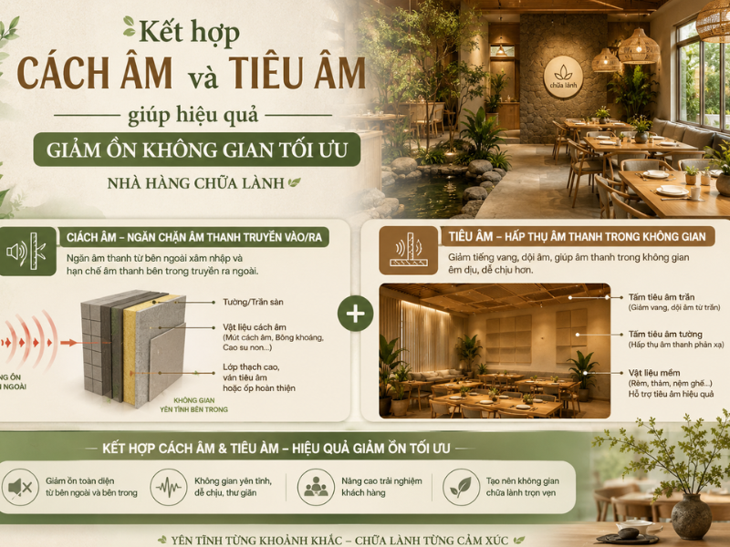  Kết hợp cách âm và tiêu âm giúp hiệu quả giảm ồn không gian tối ưu