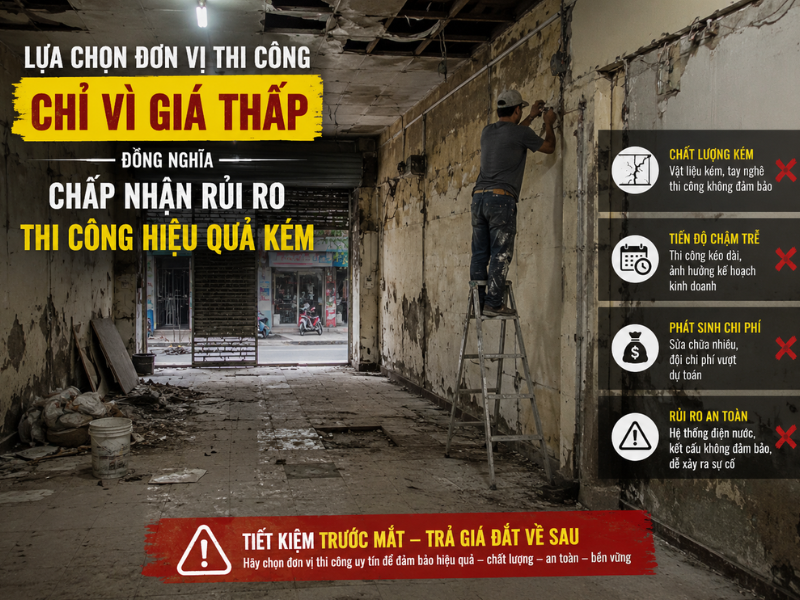  Lựa chọn đơn vị thi công chỉ vì giá thấp đồng nghĩa chấp nhận rủi ro thi công hiệu quả kém
