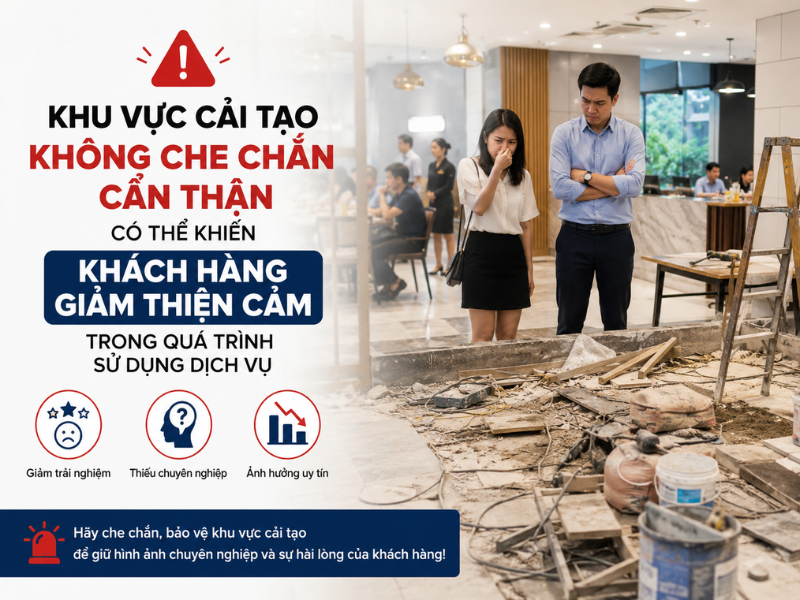  Khu vực cải tạo không che chắn cẩn thận có thể khiến khách hàng giảm thiện cảm trong quá trình sử dụng dịch vụ