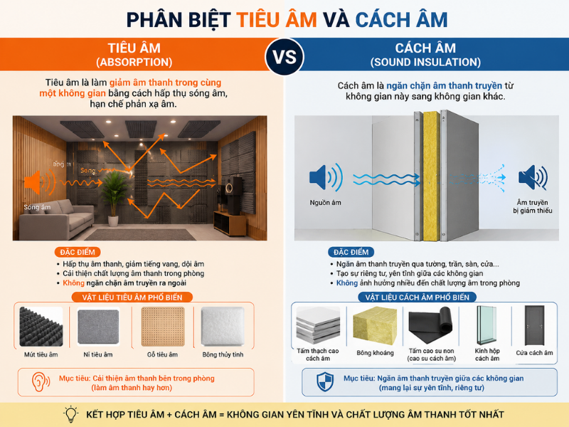  Nhầm lẫn giữa cách âm và tiêu âm là sai lầm phổ biến khi tự khi công cách âm
