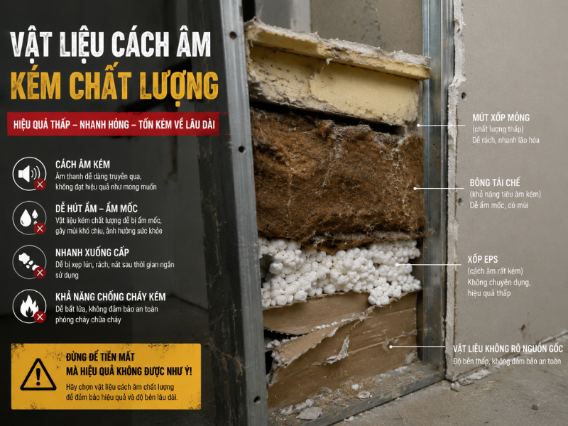  Tự thi công khi không có kinh nghiệm dễ lựa chọn phải cách âm không đạt chất lượng