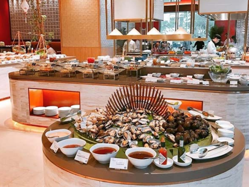  Mẫu nhà hàng thiết kế quầy line buffet ưu tiên vật liệu bền, dễ vệ sinh