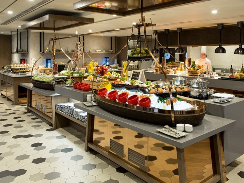 Mẫu nhà hàng buffet 500m2 có khu bếp vận hành một chiều