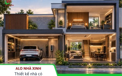 Thiết kế nhà có gara ô tô điện và trạm sạc an toàn